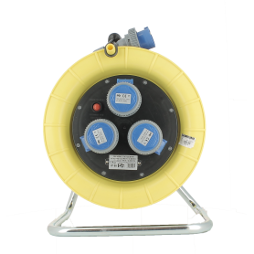 Enrollador de cable alargador con cable - 30 m - 3 tomas + 1 enchufe 16Ah 2P.+tierra