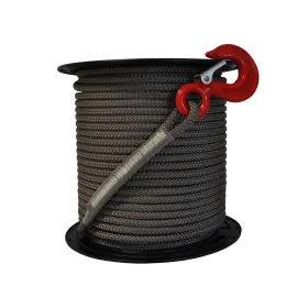 Cuerda textil gris con gancho - 10 mm - 50 metros - alta tenacidad